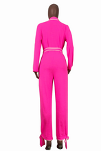 Load image into Gallery viewer, Pink Casual Solid Split Joint High Opening V Neck Straight Jumpsuits