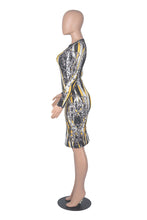 Load image into Gallery viewer, Sky Blue Sexy Print O Neck Wrapped Skirt Dresses