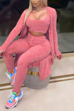 Load image into Gallery viewer, Wine Red Fashion Casual Solid Basic U Neck Long Sleeve Three-piece Set