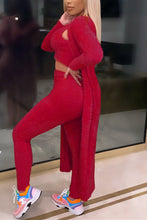 Load image into Gallery viewer, Wine Red Fashion Casual Solid Basic U Neck Long Sleeve Three-piece Set