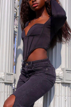 Load image into Gallery viewer, Black Street Solid Split Joint V Neck Tops