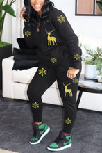 Load image into Gallery viewer, Black Fashion Casual Print Basic O Neck Long Sleeve Two Pieces