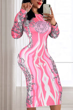 Load image into Gallery viewer, Blue Sexy Print O Neck Wrapped Skirt Dresses