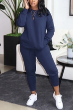 Load image into Gallery viewer, Blue Casual Solid Split Joint O Neck Long Sleeve Two Pieces