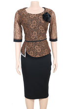 Load image into Gallery viewer, Khaki Work Daily Solid Split Joint O Neck Pencil Skirt Plus Size