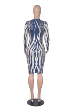 Load image into Gallery viewer, Blue Sexy Print O Neck Wrapped Skirt Dresses