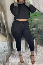 Load image into Gallery viewer, Black Sportswear Solid Split Joint O Neck Long Sleeve Two Pieces