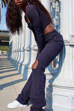 Load image into Gallery viewer, Black Street Solid Split Joint V Neck Tops