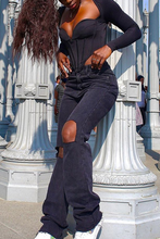 Load image into Gallery viewer, Black Street Solid Split Joint V Neck Tops