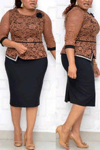 Load image into Gallery viewer, Purple Work Daily Solid Split Joint O Neck Pencil Skirt Plus Size