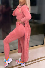 Load image into Gallery viewer, Wine Red Fashion Casual Solid Basic U Neck Long Sleeve Three-piece Set