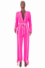 Load image into Gallery viewer, Pink Casual Solid Split Joint High Opening V Neck Straight Jumpsuits