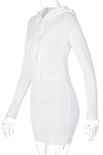 Load image into Gallery viewer, White Street Solid Split Joint Hooded Collar Wrapped Skirt Dresses