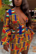 Load image into Gallery viewer, Earth Yellow Casual Plaid Print Split Joint V Neck Wrapped Skirt Dresses