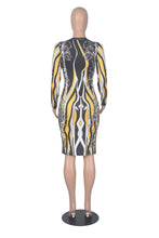 Load image into Gallery viewer, Blue Sexy Print O Neck Wrapped Skirt Dresses