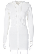 Load image into Gallery viewer, White Street Solid Split Joint Hooded Collar Wrapped Skirt Dresses