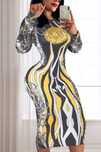 Load image into Gallery viewer, Rose Red Sexy Print O Neck Wrapped Skirt Dresses
