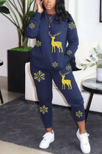 Load image into Gallery viewer, Black Fashion Casual Print Basic O Neck Long Sleeve Two Pieces

