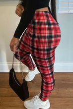 Load image into Gallery viewer, Red Sexy Plaid Skinny Yes(Elastic) High Waist Pencil Bottoms
