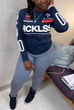 Load image into Gallery viewer, Black Casual Letter Split Joint O Neck Long Sleeve Two Pieces
