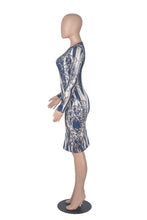 Load image into Gallery viewer, Yellow Sexy Print O Neck Wrapped Skirt Dresses
