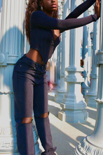 Load image into Gallery viewer, Black Street Solid Split Joint V Neck Tops
