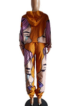 Load image into Gallery viewer, Multicolor Casual Print Hooded Collar Long Sleeve Two Pieces
