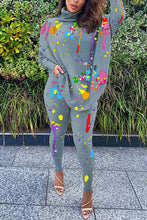 Load image into Gallery viewer, Black Daily Print Slit Turtleneck Long Sleeve Two Pieces
