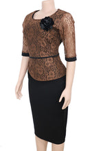 Load image into Gallery viewer, Khaki Work Daily Solid Split Joint O Neck Pencil Skirt Plus Size

