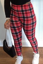 Load image into Gallery viewer, Red Sexy Plaid Skinny Yes(Elastic) High Waist Pencil Bottoms
