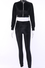 Load image into Gallery viewer, Black Casual Solid Split Joint V Neck Long Sleeve Two Pieces

