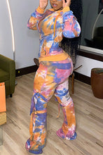 Load image into Gallery viewer, Orange Sportswear Print Tie-dye Zipper Collar Long Sleeve Two Pieces
