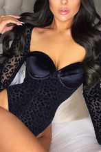 Load image into Gallery viewer, Black Sexy Leopard See-through Square Collar Skinny Jumpsuits
