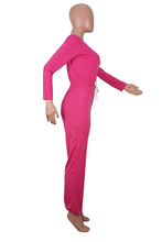 Load image into Gallery viewer, Tangerine Red Casual Solid Draw String O Neck Regular Jumpsuits
