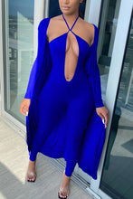 Load image into Gallery viewer, Blue Fashion Street Solid V Neck Long Sleeve Two Pieces
