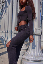 Load image into Gallery viewer, Black Street Solid Split Joint V Neck Tops
