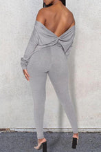 Load image into Gallery viewer, Grey Fashion Sexy Solid Backless Bateau Neck Long Sleeve Two Pieces

