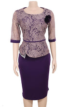 Load image into Gallery viewer, Purple Work Daily Solid Split Joint O Neck Pencil Skirt Plus Size
