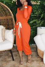 Load image into Gallery viewer, Tangerine Red Casual Solid Draw String O Neck Regular Jumpsuits
