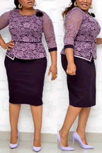 Load image into Gallery viewer, Khaki Work Daily Solid Split Joint O Neck Pencil Skirt Plus Size
