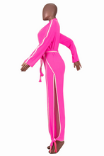 Load image into Gallery viewer, Pink Casual Solid Split Joint High Opening V Neck Straight Jumpsuits
