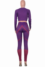 Load image into Gallery viewer, Purple Casual Solid Split Joint O Neck Long Sleeve Two Pieces
