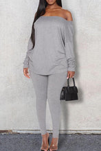Load image into Gallery viewer, Grey Fashion Sexy Solid Backless Bateau Neck Long Sleeve Two Pieces
